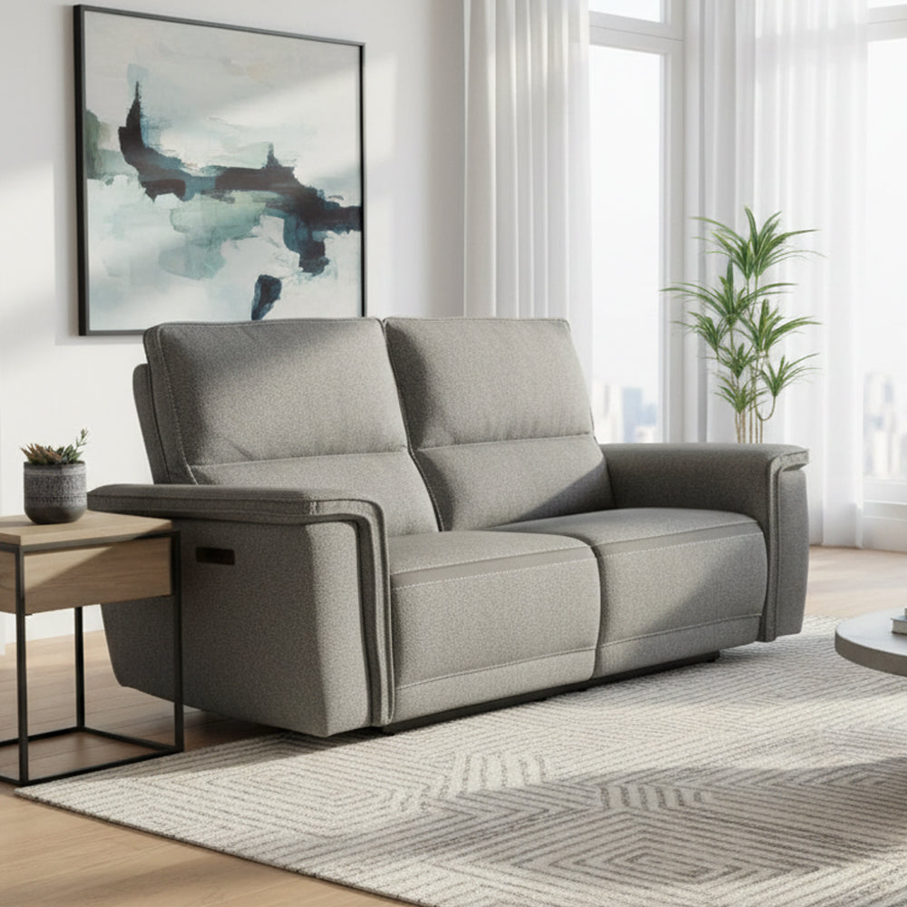 Divano recliner elettrico 3 posti tessuto grigio 205 cm Velveta