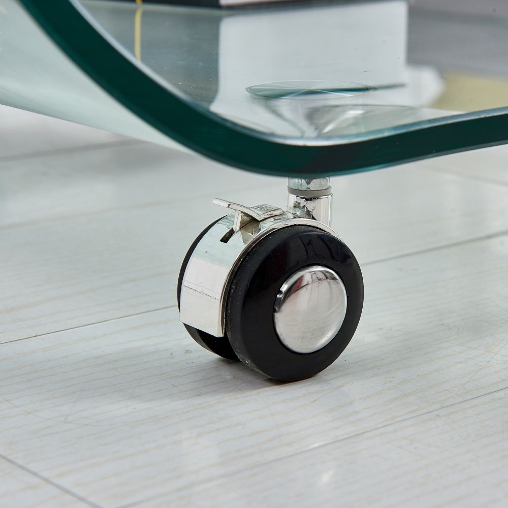 Tavolino basso in vetro temperato curvato con ruote 100x60x39H Magnolia