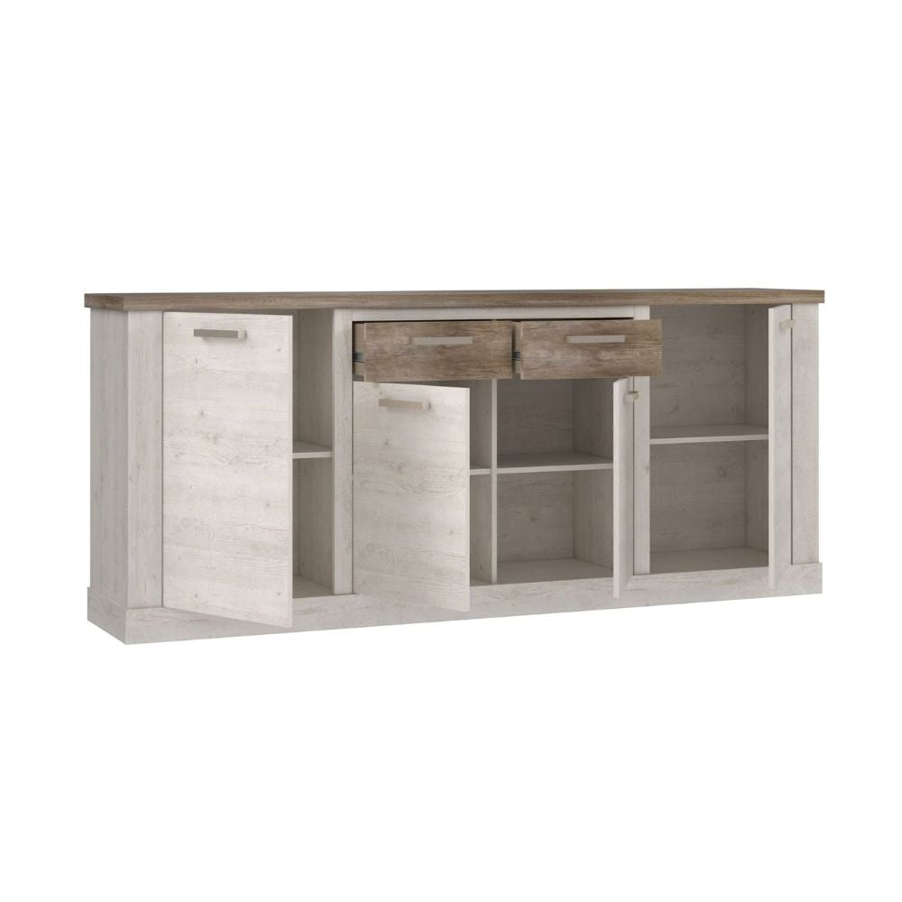 Madia 4 ante e 2 cassetti 213 cm pino bianco con top rovere antico Flux