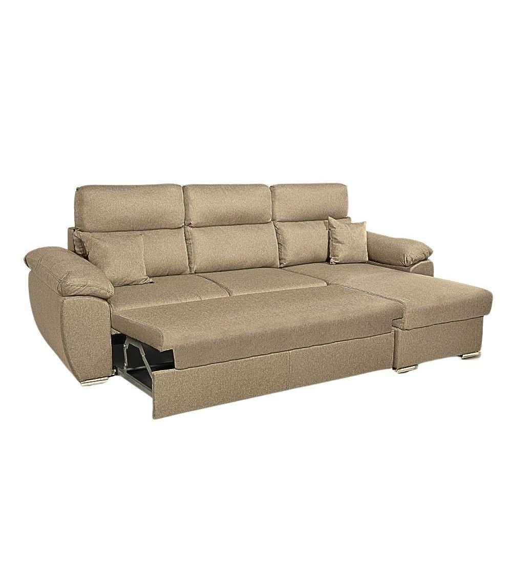 Sofa mit Stauraum-Recamiere Cappuccino ComoII Stoff giulia9703