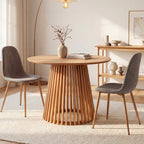 Tavolo rotondo con base cannettata a listelli in legno naturale 100 cm Garle81A