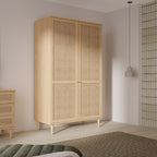 Armadio 2 ante in rovere con dettaglio effetto rattan 110x52x208H Livia