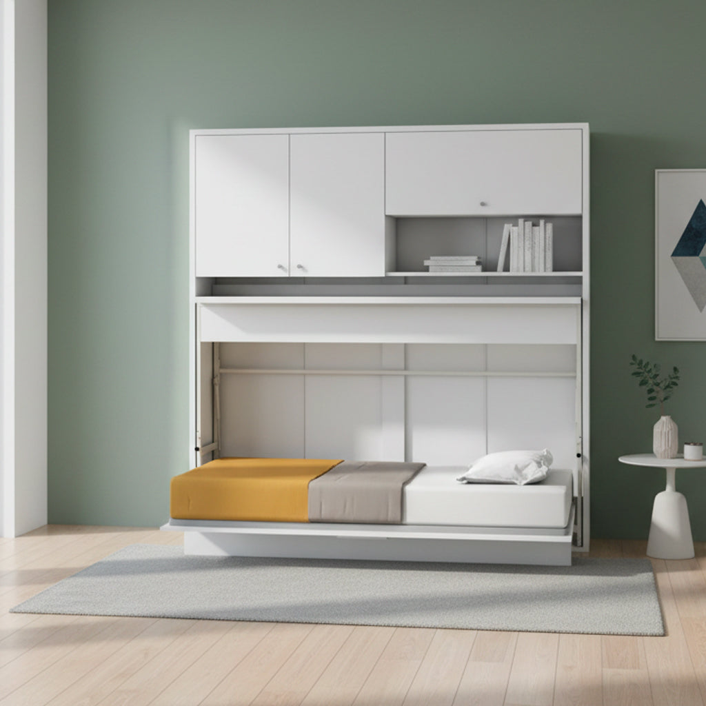 Lit escamotable simple avec bureau coulissant couleur blanc 207 cm - Nitro
