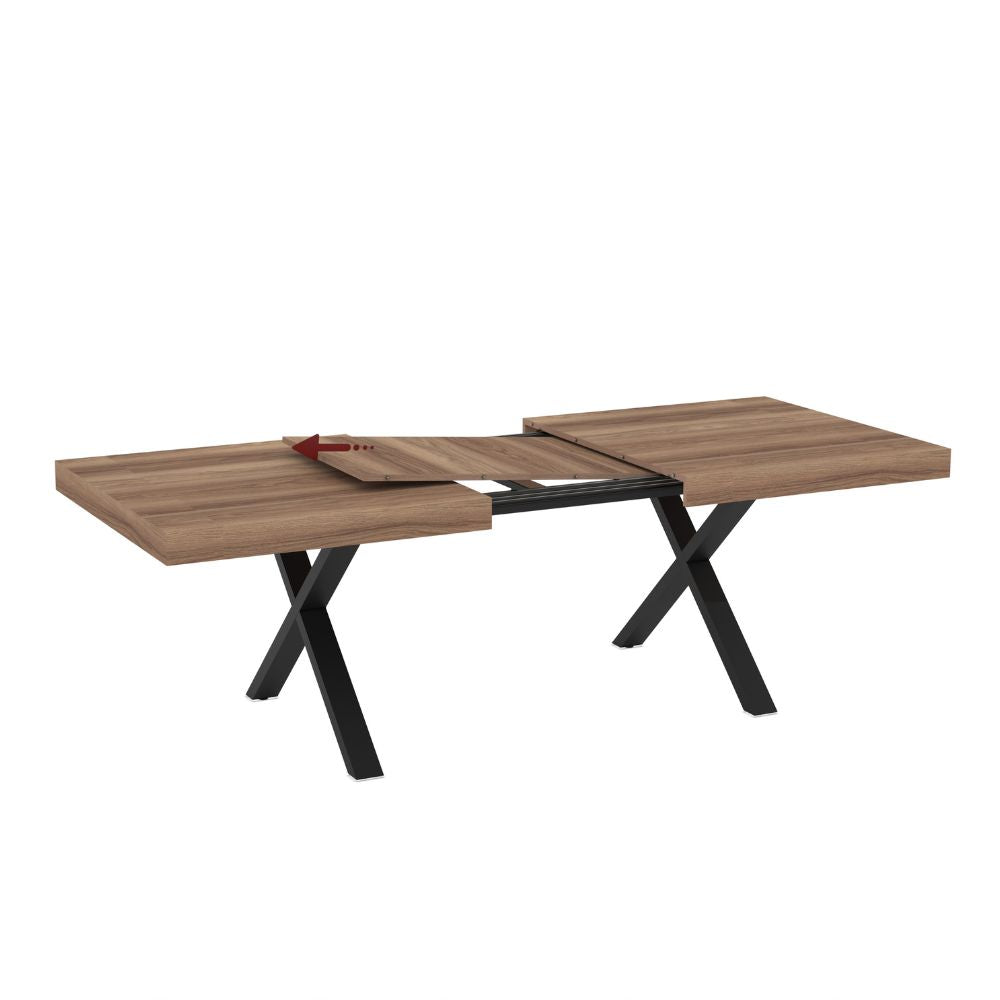 Tavolo allungabile con piano in MDF quercia e gambe nere 180x100x76H England