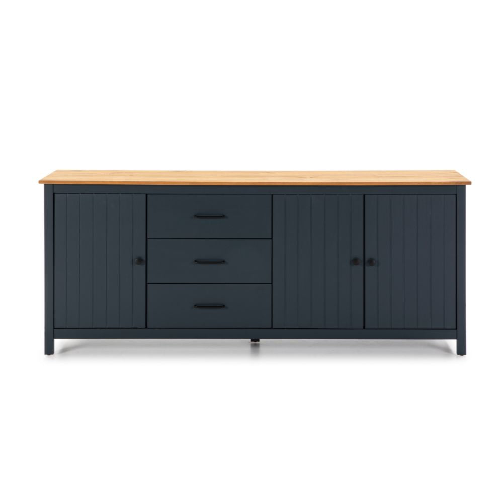 Credenza in legno massiccio colore blu e pino 191x40x80H Miranda