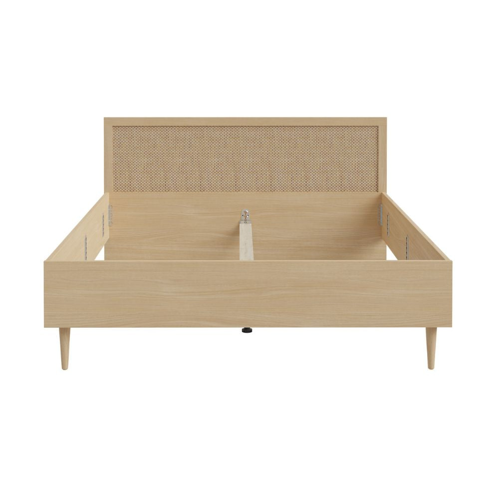 Letto matrimoniale con testiera effetto rattan colore rovere Livia