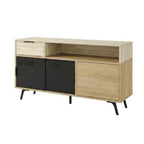 Madia con ante scorrevoli in metallo e cassetto rovere e travertino L 140 cm Lulia