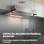 Cappa da incasso 60 cm estraibile colore alluminio - Samet