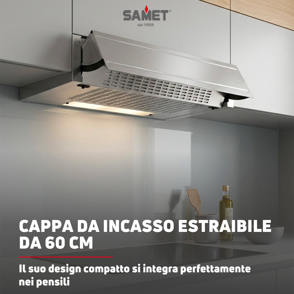 Cappa da incasso 60 cm estraibile colore alluminio - Samet