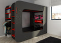 Lit mezzanine Gamer pour enfant avec bureau gamer coloris anthracite et rouge