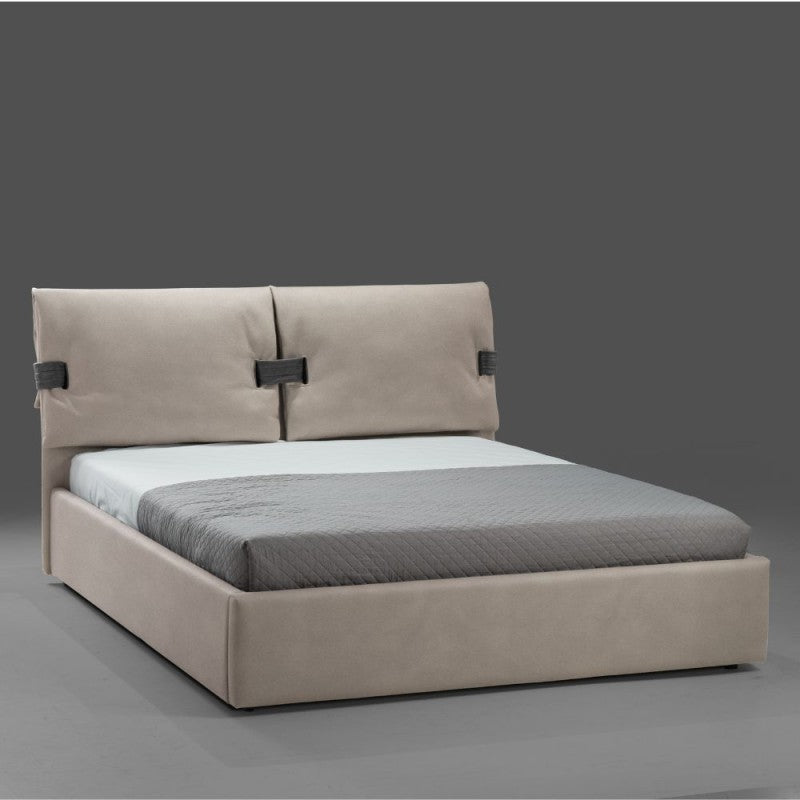 Lit double avec coffre de rangement en tissu coloris gris glacier 176x218 cm - Jarrie