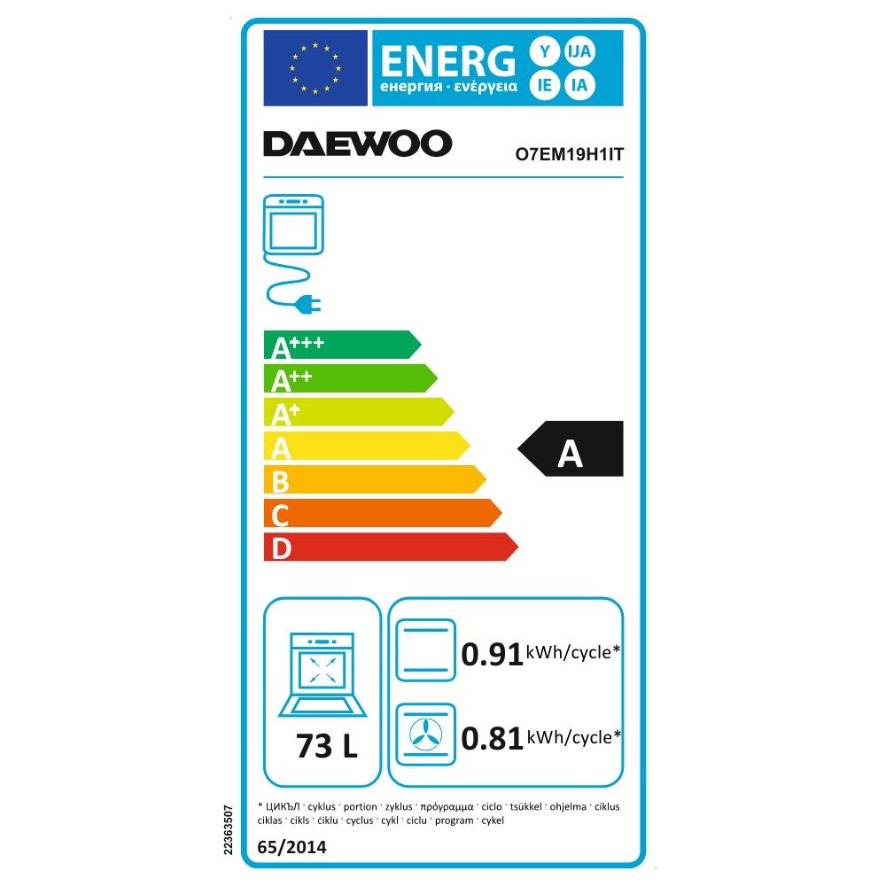 Forno multifunzione da incasso O7EM19H1IT 73 lt controllo meccanico colore nero classe A Daewoo