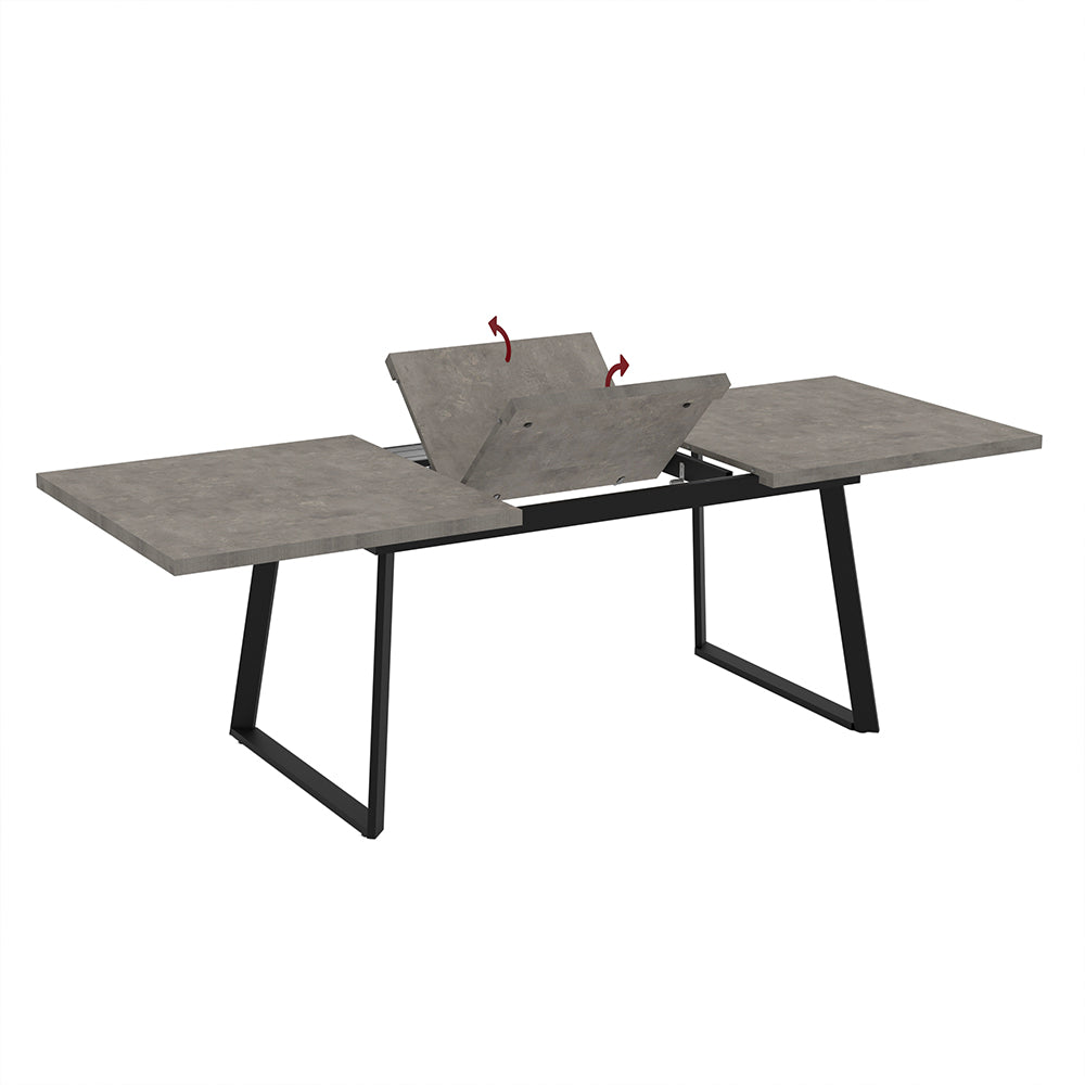 Tavolo allungabile piano grigio cemento e gambe in metallo nero 170x90x75h Lavinya