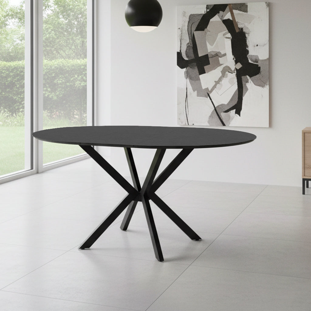 Tavolo rotondo allungabile nero ardesia con gambe nere in metallo 110x110x76H Diano