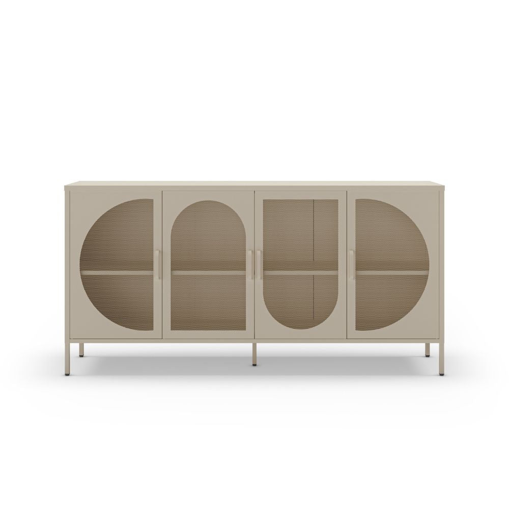Credenza in metallo con 4 ante reticolate colore crema 160x40x90H Tayra