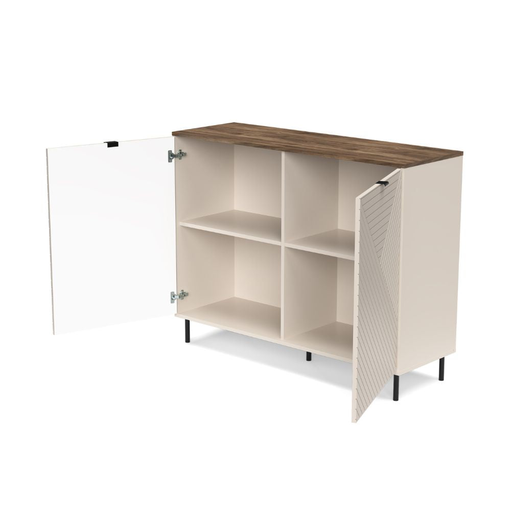 Credenza 2 ante design geometrico colore cashmere e top rovere Mirage01