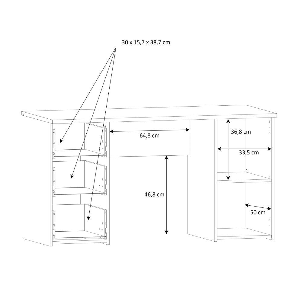Scrivania con 3 cassetti e un’anta 138x60x75 colore bianco Domitilla