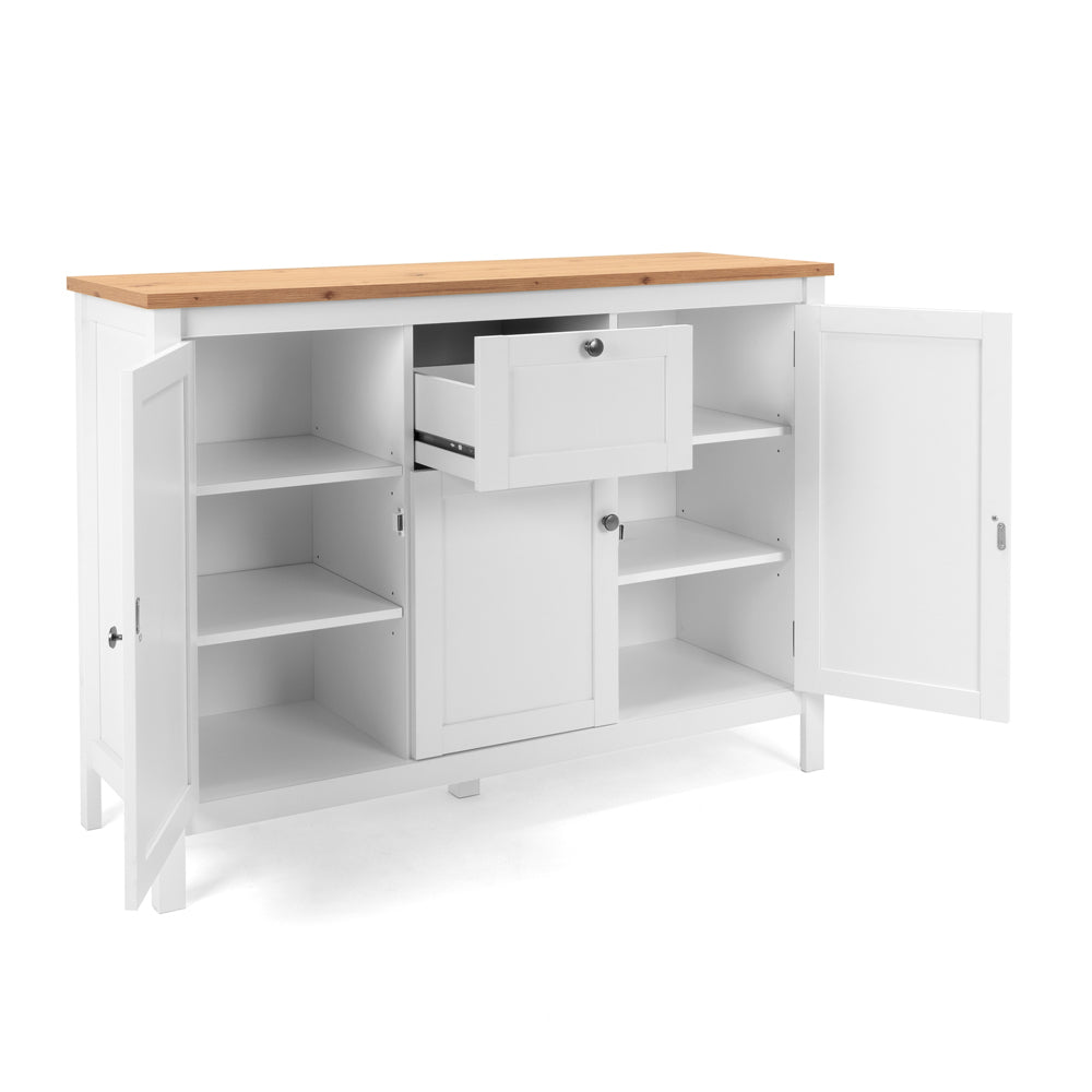 Madia 3 ante e 1 cassetto colore bianco e top artisan rovere 120 cm Bergen57