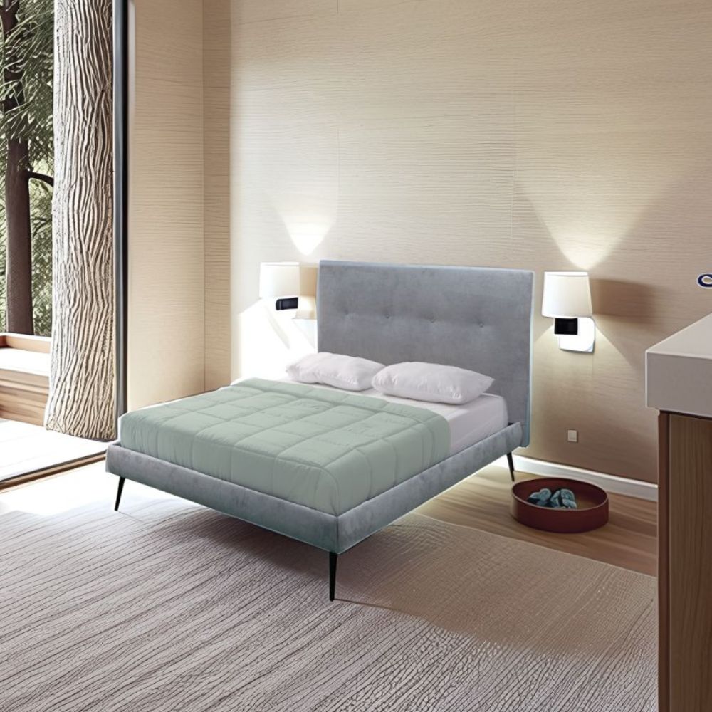 Lit une place et demie avec sommier inclus tissu couleur gris clair - Stiletto