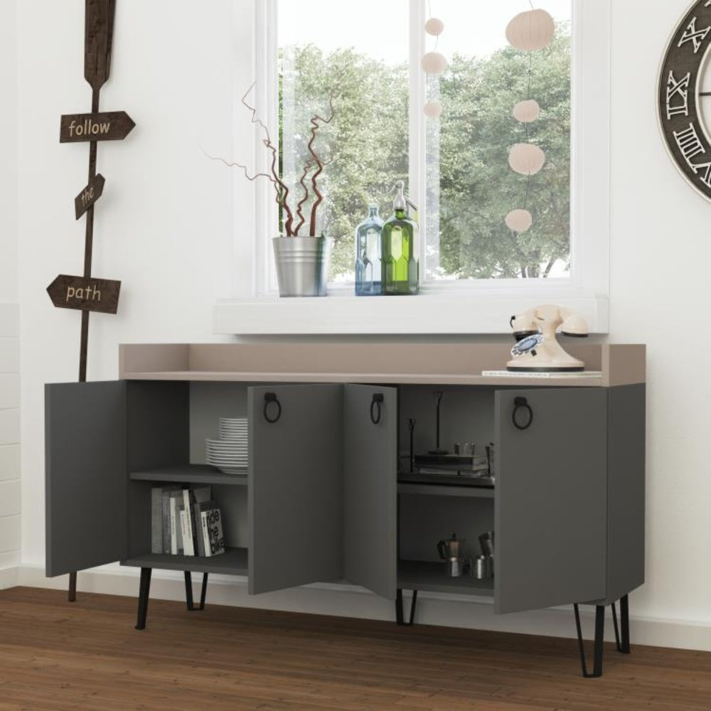 Sideboard 140 cm mit 4 Türen, anthrazit und taubengrau - Dea