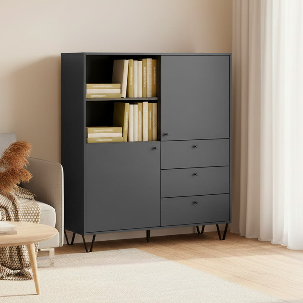 Credenza con ante cassetti e vano a giorno colore antracite 123,6x135H cm - Aldix
