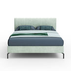 Letto matrimoniale con contenitore e testiera cuciture verticali colore verde marino - Aki