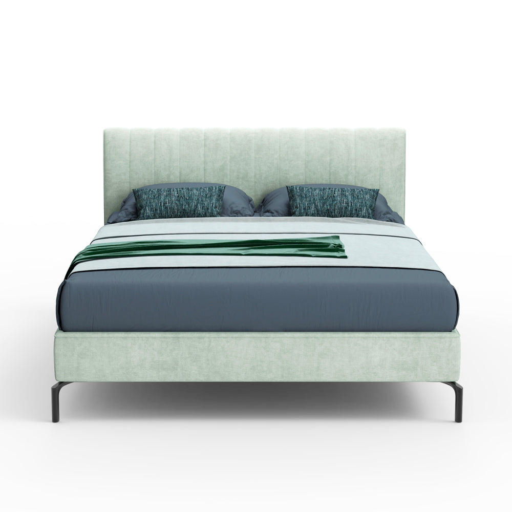Letto matrimoniale con contenitore e testiera cuciture verticali colore verde marino - Aki
