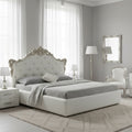 Letto matrimoniale con contenitore e testiera capitonnè colore bianco - Savoia