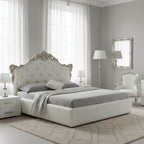 Letto matrimoniale con contenitore e testiera capitonnè colore bianco - Savoia