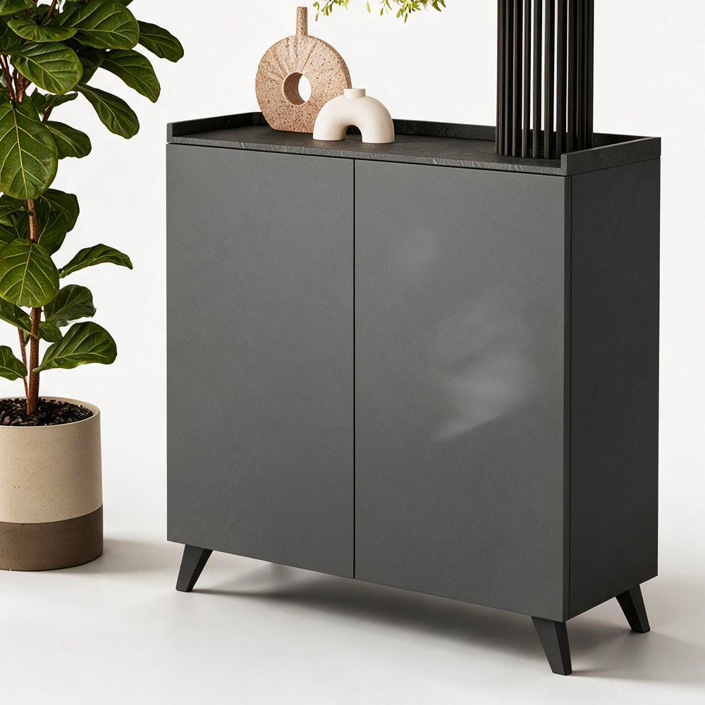 Buffet haut à 2 portes coloris ardoise plomb 121x126H cm - Polan