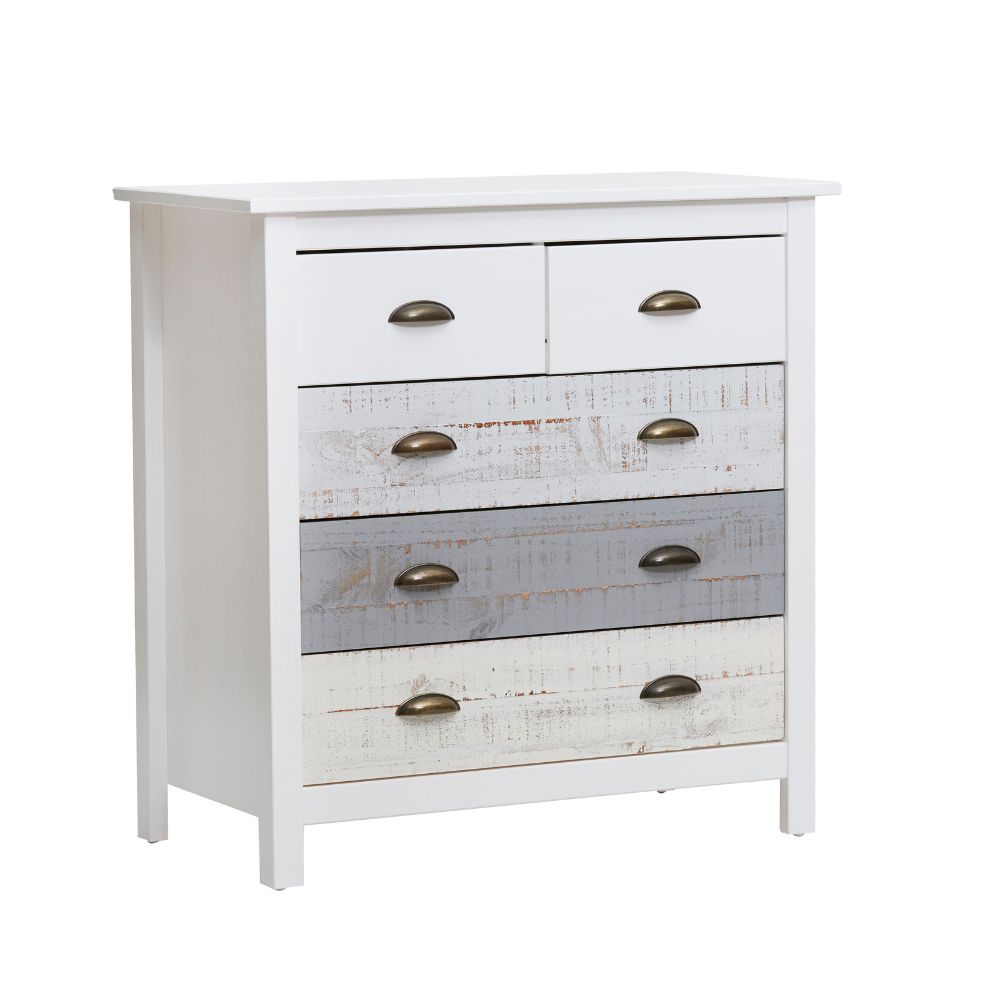 Comò in legno massiccio con 5 cassetti colore bianco grigio e crema 79x40x80H cm - Romantica
