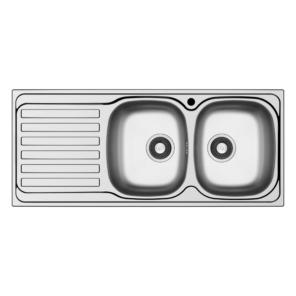 Lavello da incasso monostampo 2 vasche e gocciolatoio sinistro inox Adriatico116