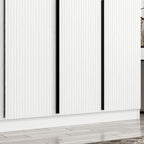 Kleiderschrank mit 6 Drehtüren in Weiß, geriffelte Optik, 270x52x210H cm – Wilmy