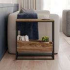 MSH294002 TABLE BASSE LIDO CHÊNE DEEP OUD ET STRUCTURE MÉTAL NOIR