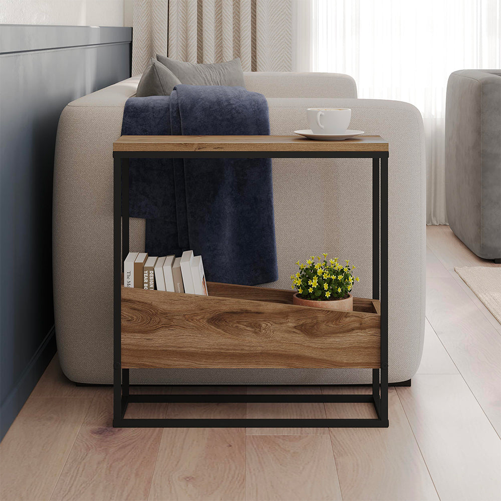 MSH294002 TABLE BASSE LIDO CHÊNE DEEP OUD ET STRUCTURE MÉTAL NOIR