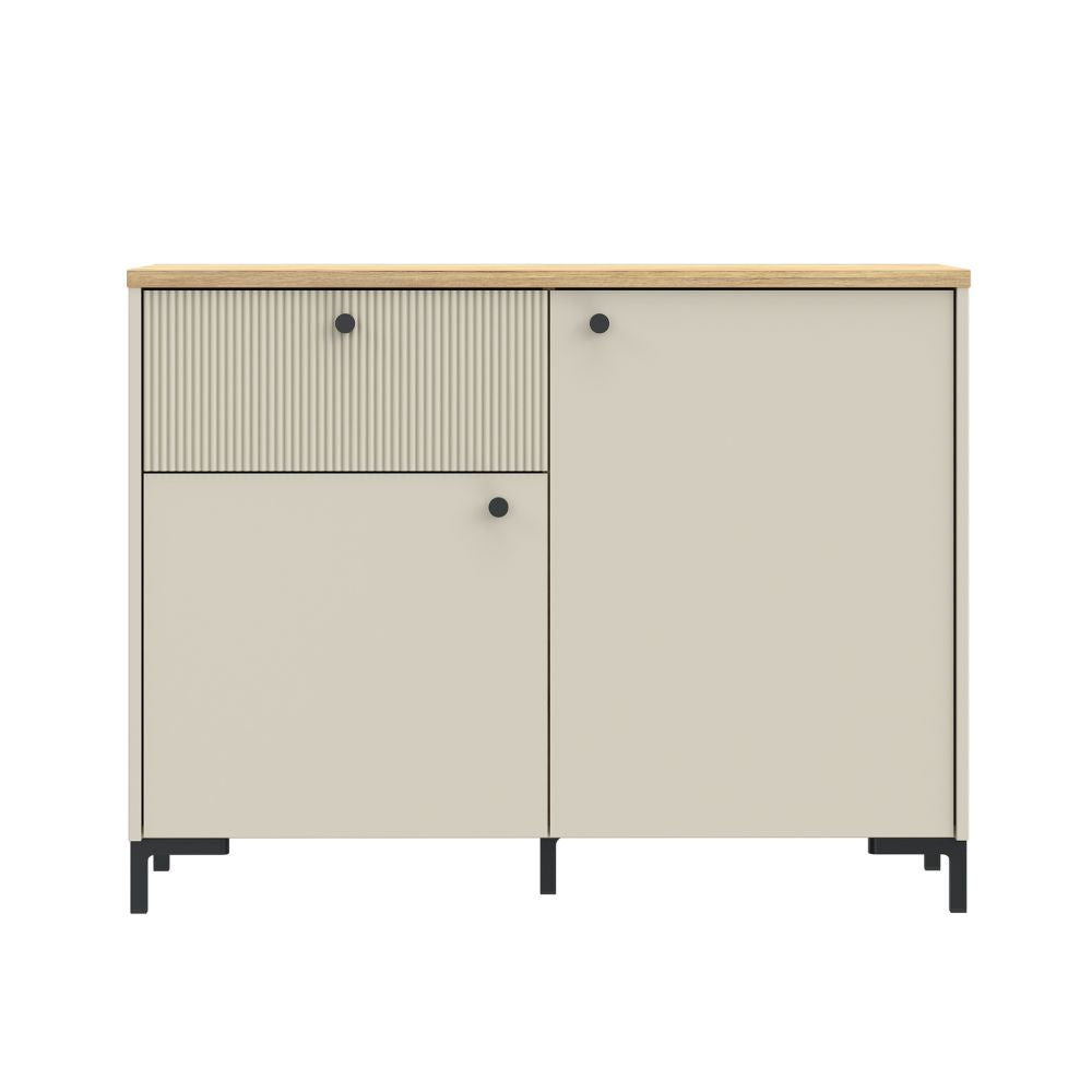 Madia 2 ante, 1 cassetto cannettato e top rovere Unit