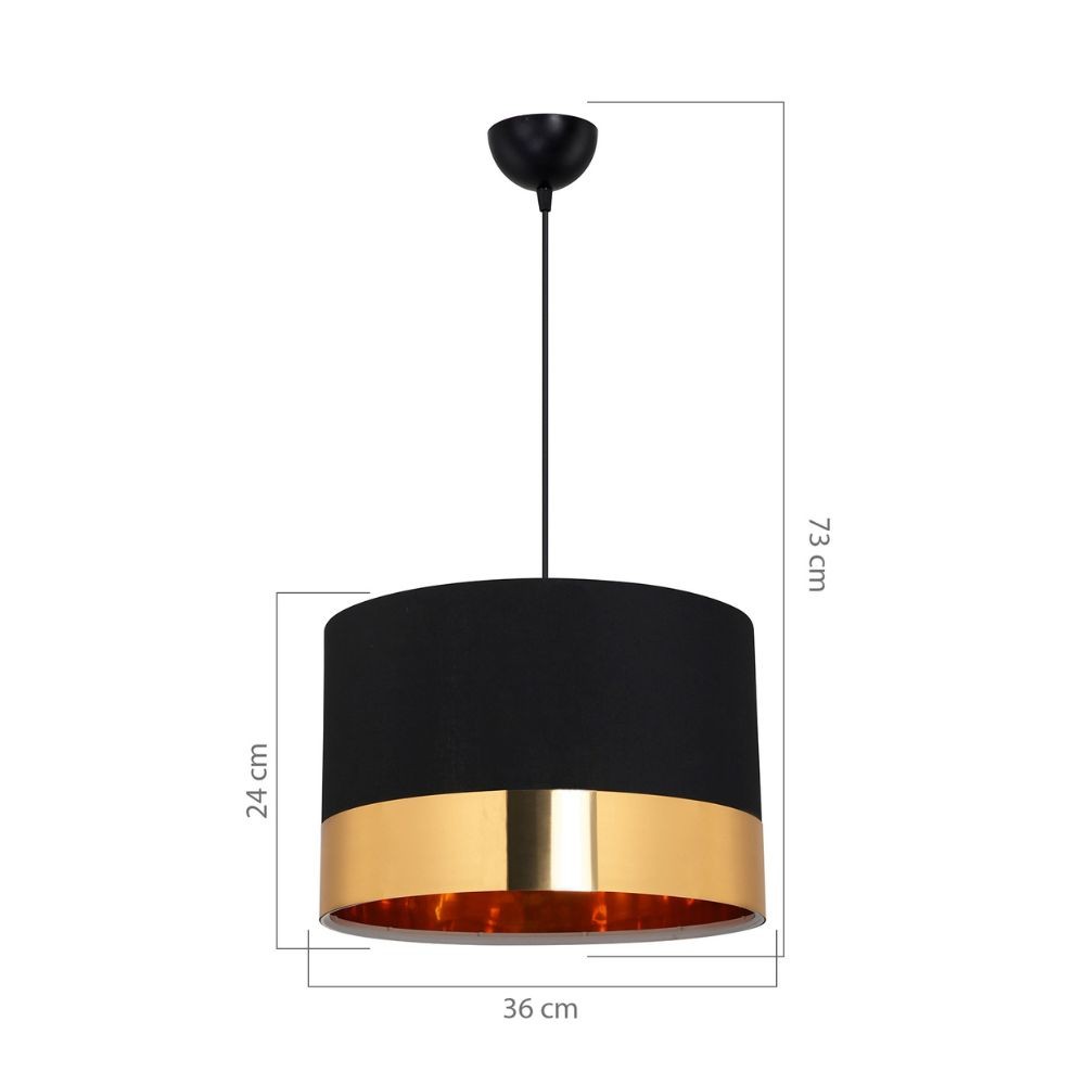 Lampada a sospensione 70h tessuto nero fascia oro Alfina