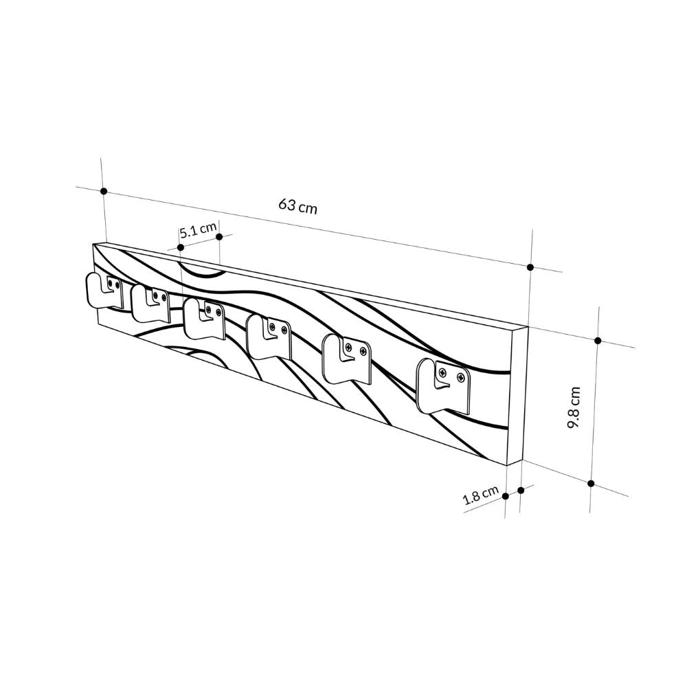 Appendiabiti a muro con 6 ganci bianchi e dettagli neri 63x1.8x9.8H Flow