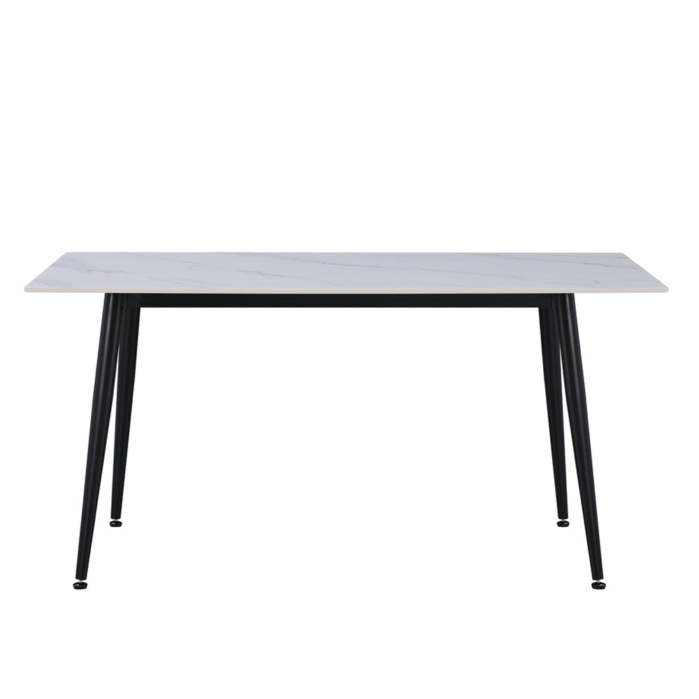 Tavolo da pranzo 160×90 cm in ceramica effetto marmo bianco opaco e gambe nere Kilo