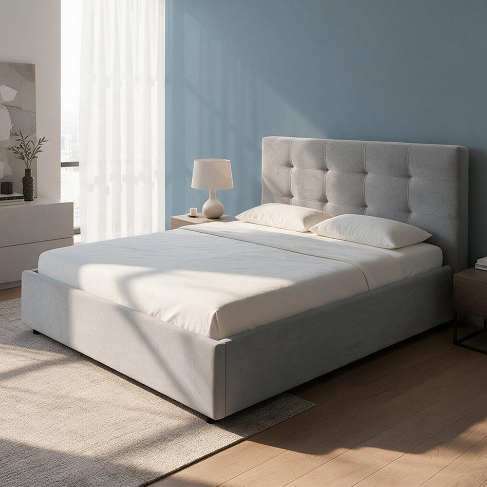 Letto una piazza e mezza con contenitore Ascoli 142x210x110H tessuto Enjoy colore grigio
