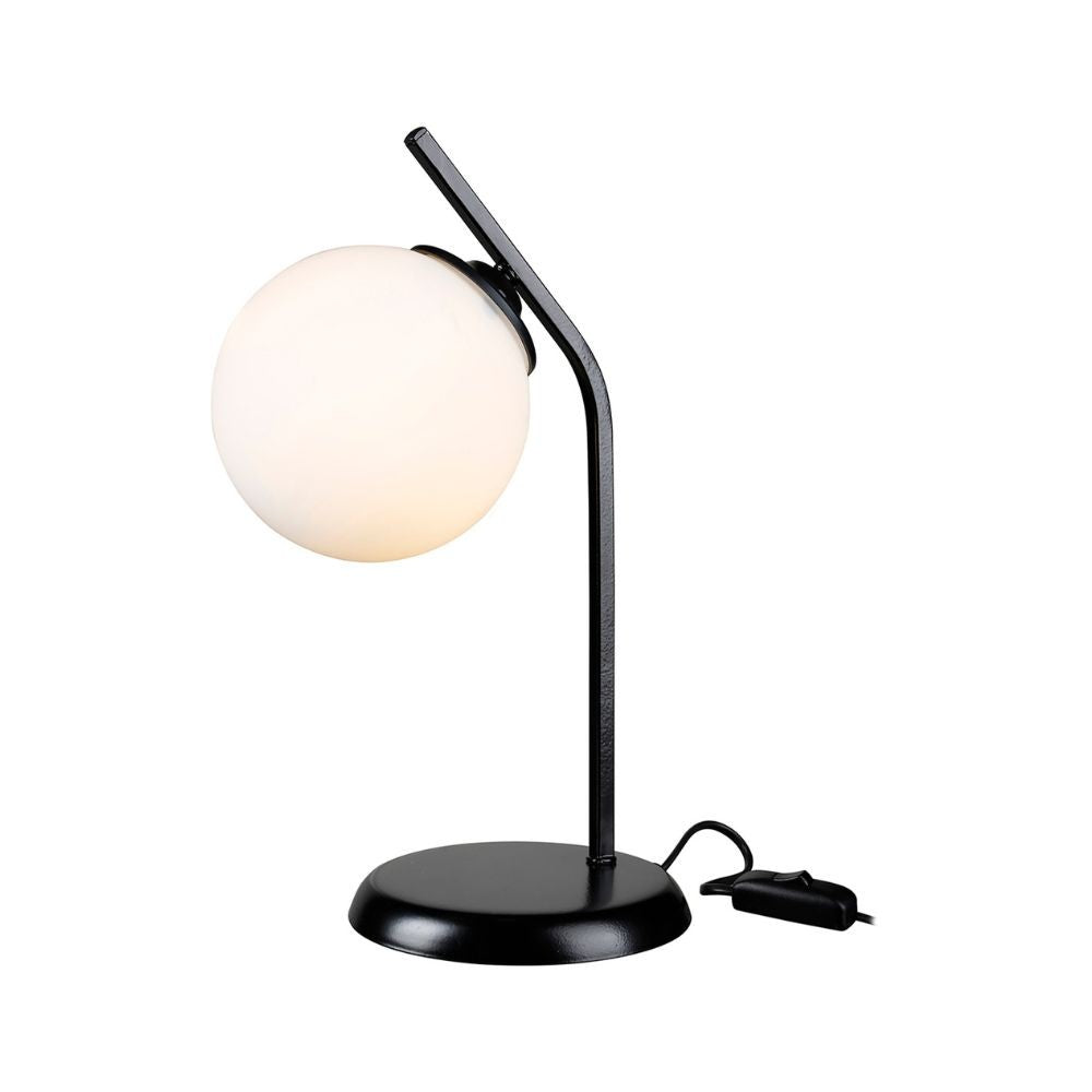 Lampe de table en métal noir et abat-jour sphérique en verre