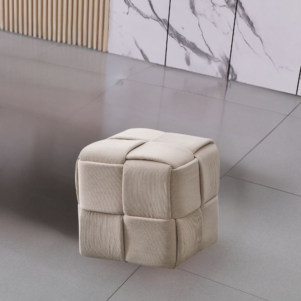 Quadratischer Pouf in Flechtoptik, taupefarben, 39x39H cm - Artur