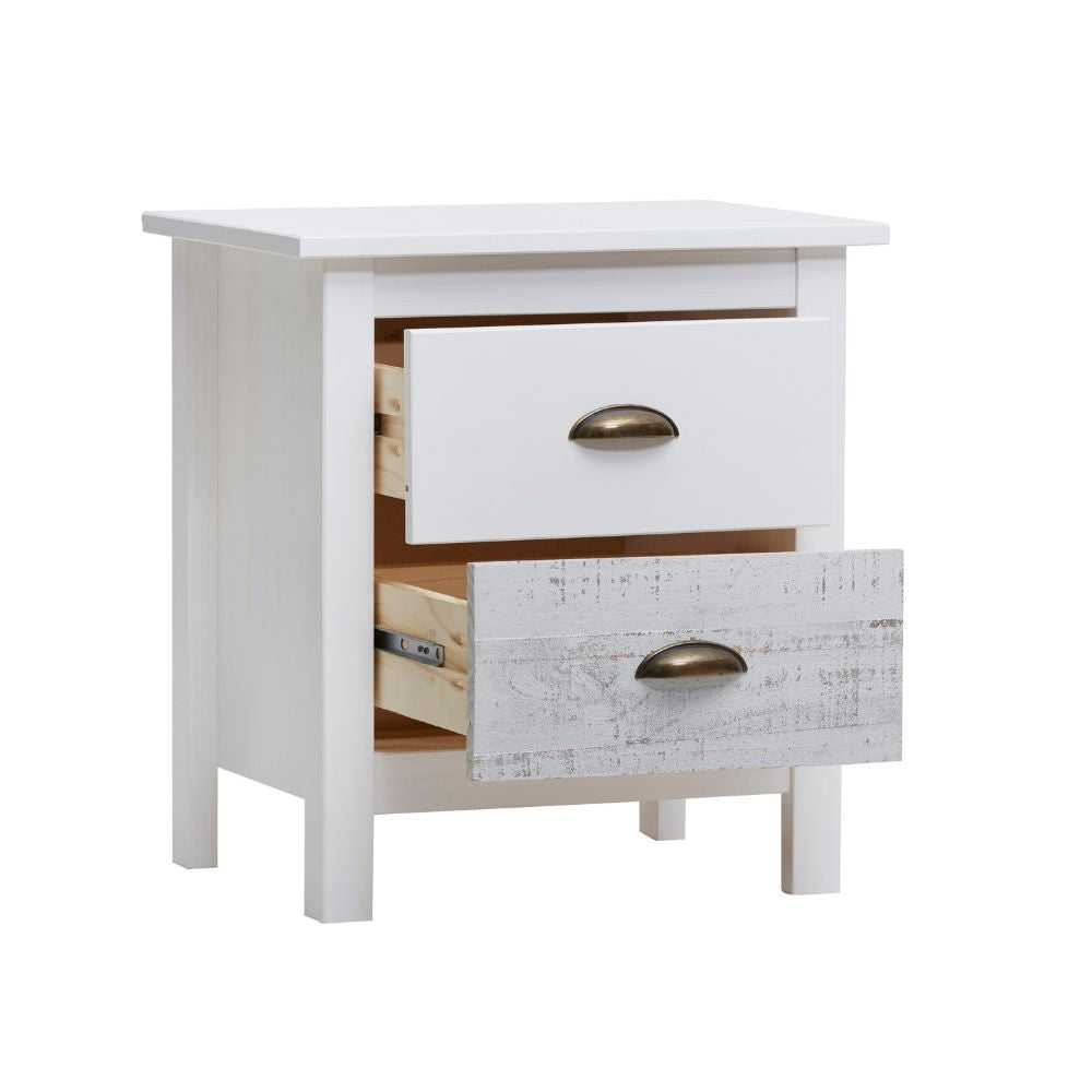 Table de chevet en bois massif blanc et gris 46x35x49,5H cm - Romantica