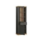 PNTV711-Q243 VITRINE DUNKELGRAU UND EICHE MIT 2 TÜREN UND EINER SCHUBLADE