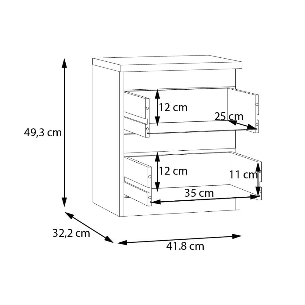 Comodino 2 cassetti rovere  41.8x32.2x49.3H Morgan