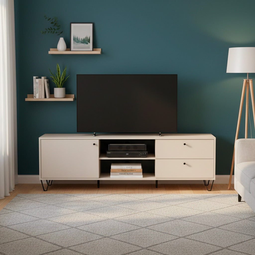 Mobile porta TV con anta cassetti e vano a giorno colore cashmere 182 cm - Aldo