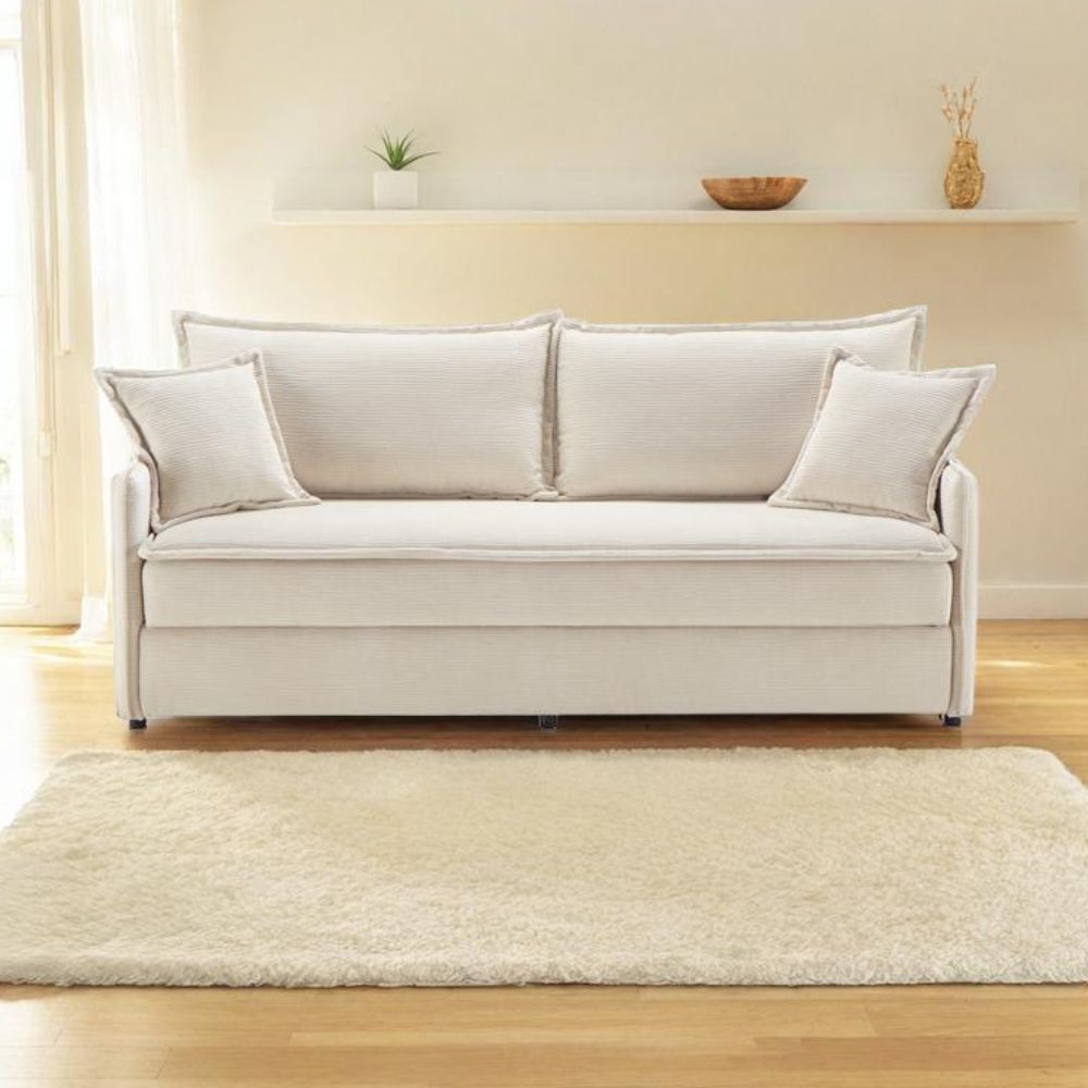 Divano letto con contenitore tessuto colore panna 217x95H cm - Gioia
