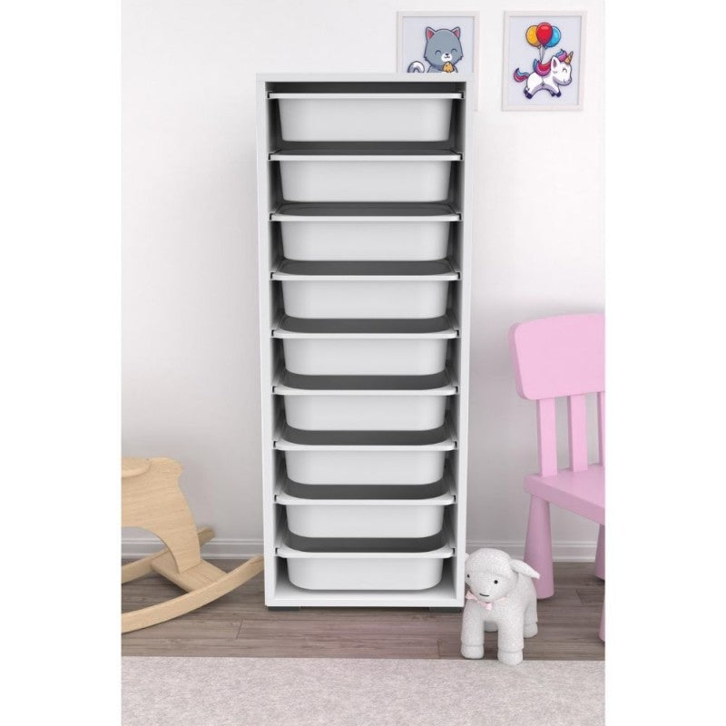 Mobile multiuso 45,5x119h cm con nove ceste contenitori colore bianco - Zola