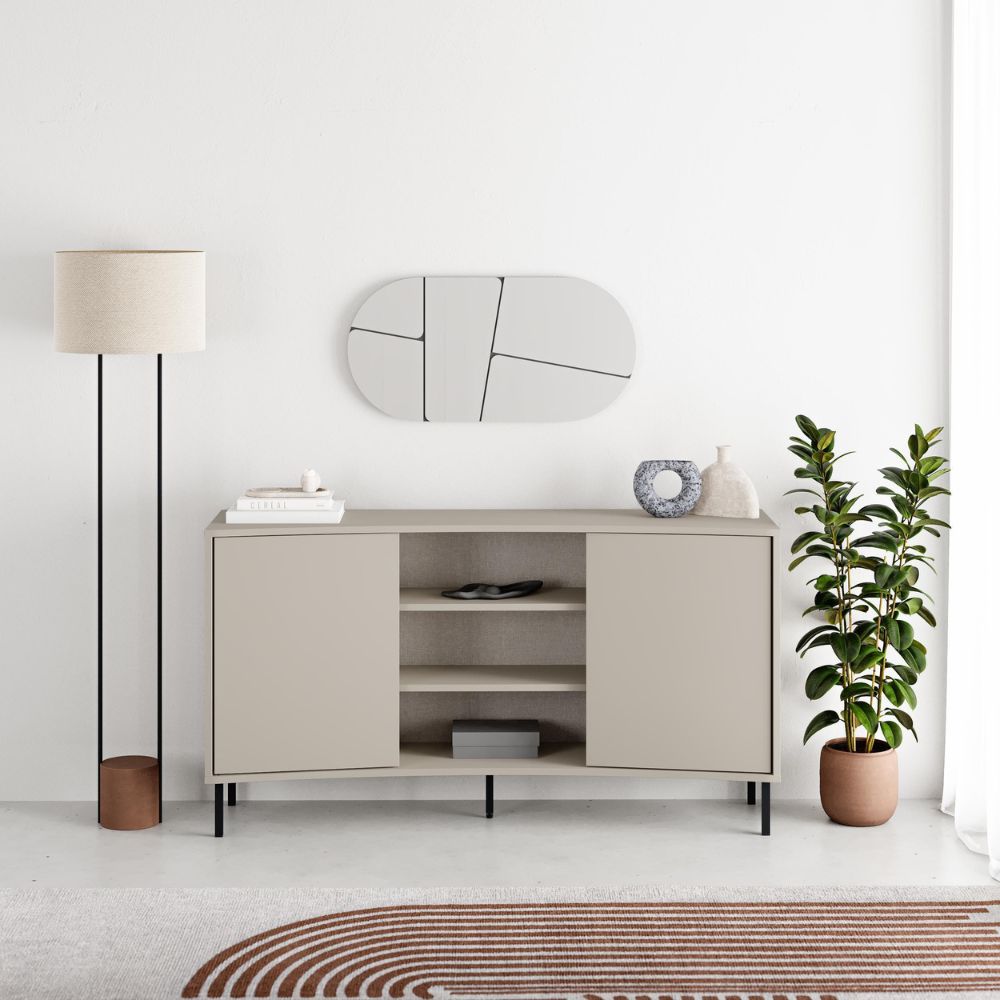 Madia con frontale curvo 2 ante e vani a giorno in finitura cashmere 150x40x81.5H Frem