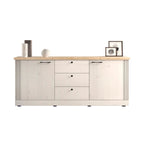 Buffet 2 portes et 3 tiroirs coloris blanc meringue et chêne Cadix 211x44x88H Winchester